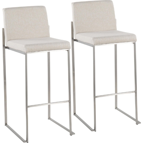 Fuji High Back 31" Bar Stool in Beige Fabric & Stainless Steel (Set of 2)